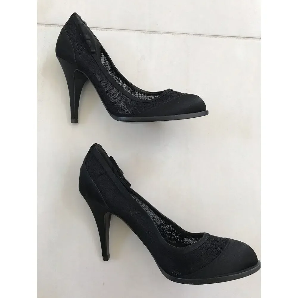 Philosophy di Alberta Ferretti Lace Satin Pumps Heels Black FLAWS